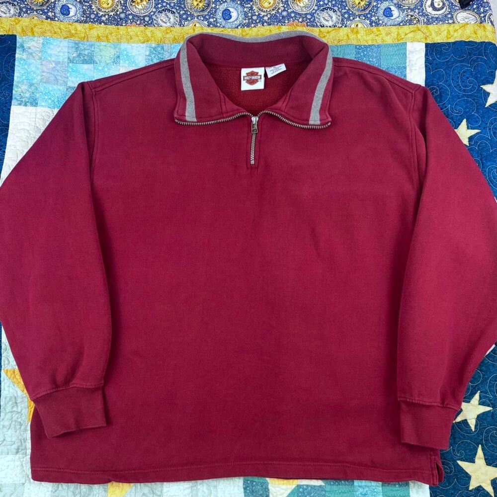 Harley Davidson Crimson Red Maroon Quarter Zipper Long Sleeve Pullover Sweater